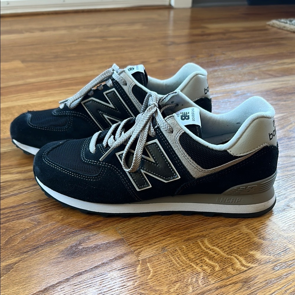 New Balance Black and Taupe Suede 574 Sneakers